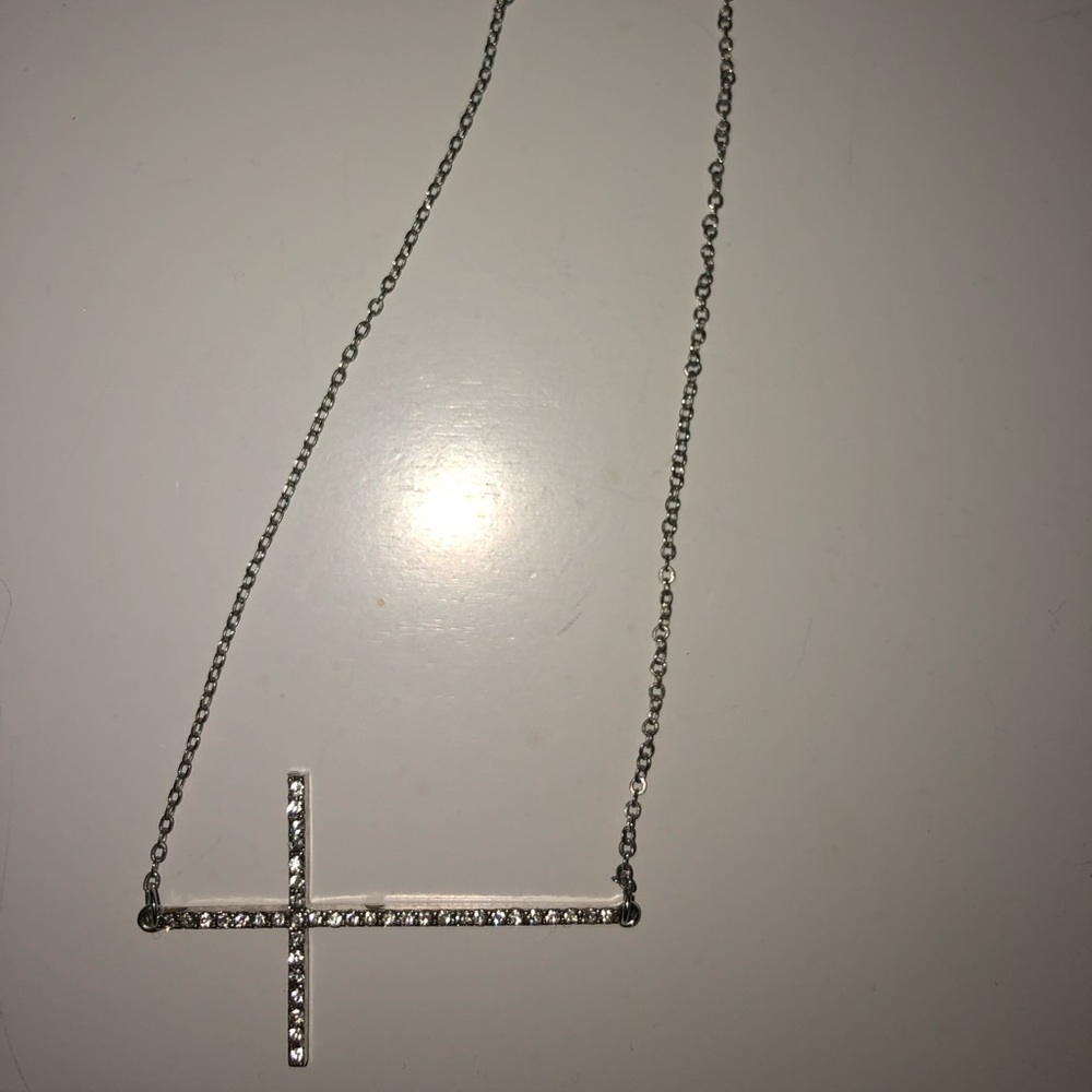 Silver diamond cross necklace